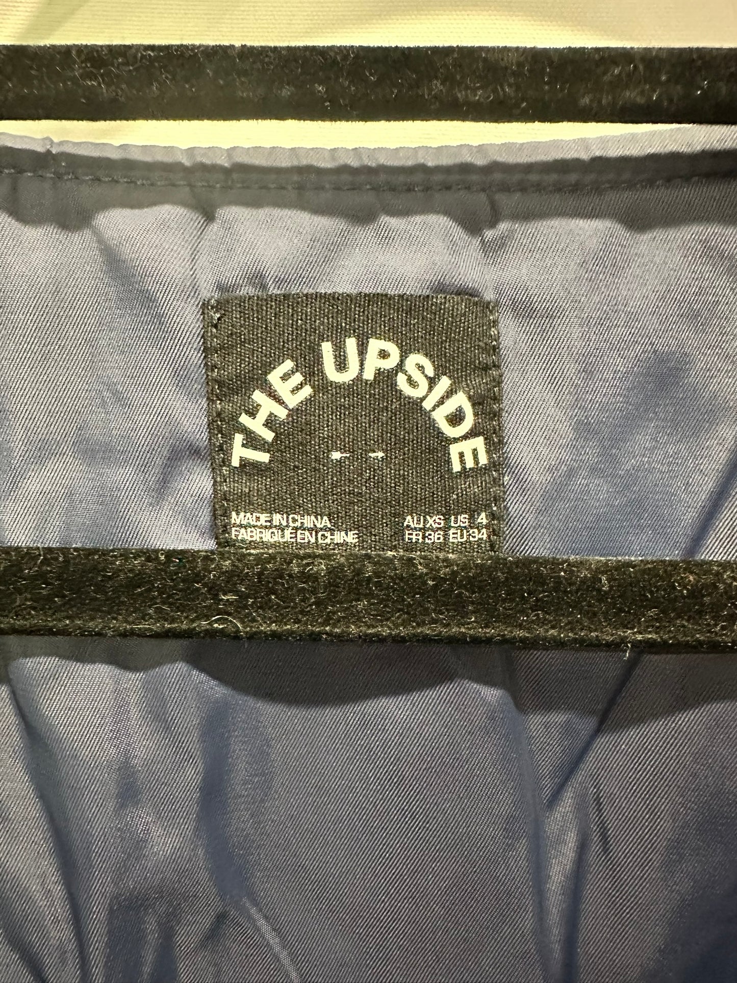 The Upside – Navy Zip Bomber Jacket with Wave Back Print