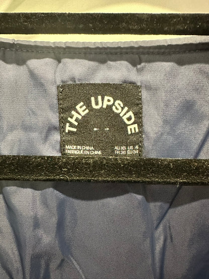 The Upside – Navy Zip Bomber Jacket with Wave Back Print