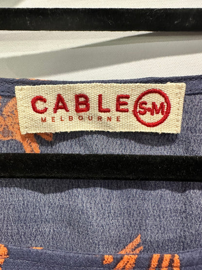 Cable Melbourne – Navy & Orange Bird Print Batwing Top